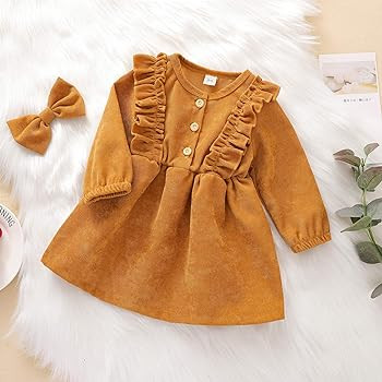 Karuedoo Kids Toddler Baby Girl Corduroy Ruffle Long Sleeve Dress Princess Party Dress Fall Winte... | Amazon (US)