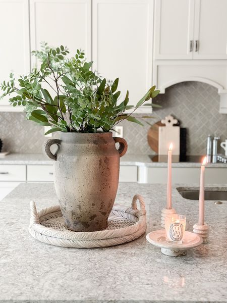 I love my new Arhaus vase. Such a gorgeous mix of colors! 

Umbria vase, urn, marble pedestal, studio McGee marble pedestal, candle, travertine candle holders, wicker tray, kitchen styling 

#LTKhome