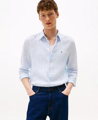 Men's Pigment-Dyed Stripe Linen Button Up Shirt | Macy's