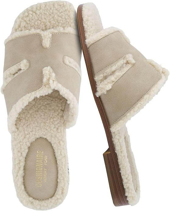 CUSHIONAIRE Women's Voyage Fur Faux Shearling lined slide sandal +Memory Foam, Wide Widths Availa... | Amazon (US)