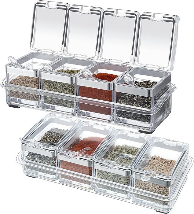 2 Set Acrylic Seasoning Organizer Box 10 x 4 x 3.2 in 8 Clear Seasoning Rack Spice Pot Condiment ... | Amazon (US)