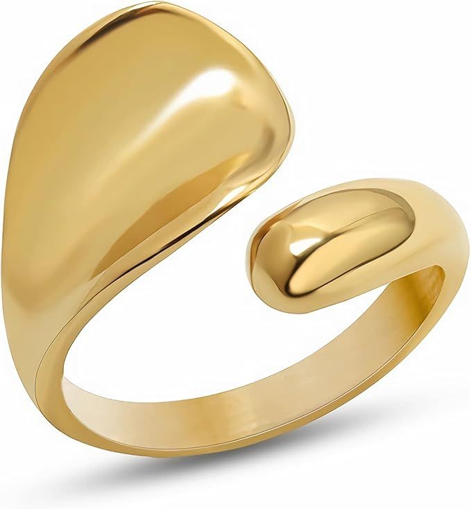 FLUIDABLE Andrea Band Ring, 18K Gold Plated Open Band Ring For Women and Ladies, Wrap Around Ring... | Amazon (UK)