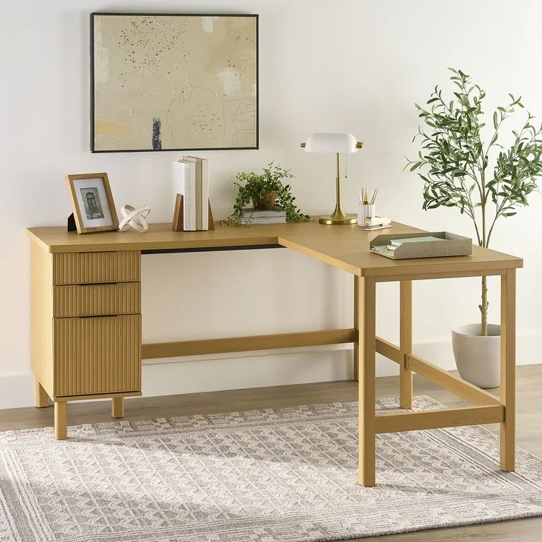 Better Homes & Gardens Lillian Fluted L-Shape Desk, Natural Pine Finish - Walmart.com | Walmart (US)