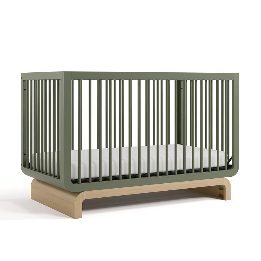 STORKCRAFT Santorini Convertible Crib with Toddler Guardrail (Olive & Driftwood) – GREENGUARD G... | Amazon (US)