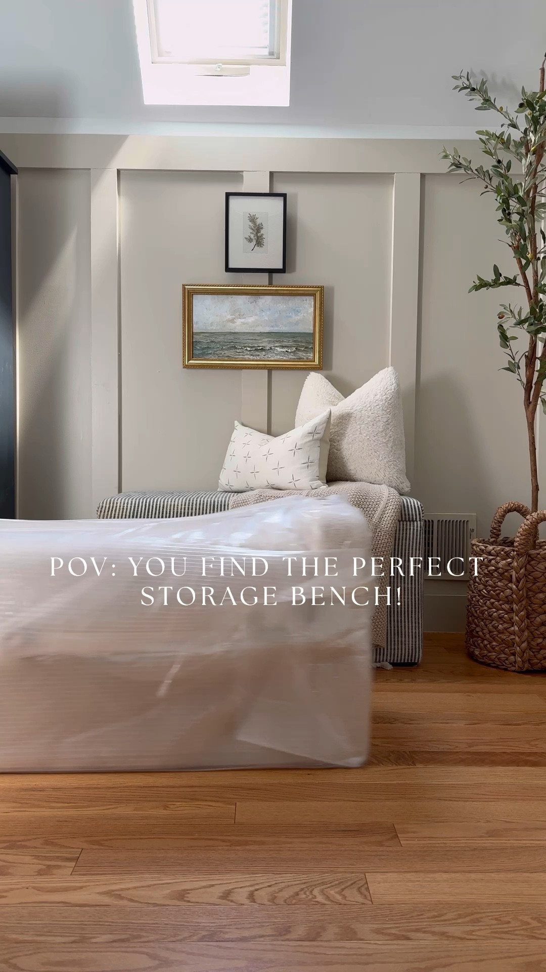 Hallway decor, Amazon faux tree, throw pillows, wall art, basket, storage bench, coastal decor, home decor 

#LTKVideo #LTKHome #LTKFindsUnder100