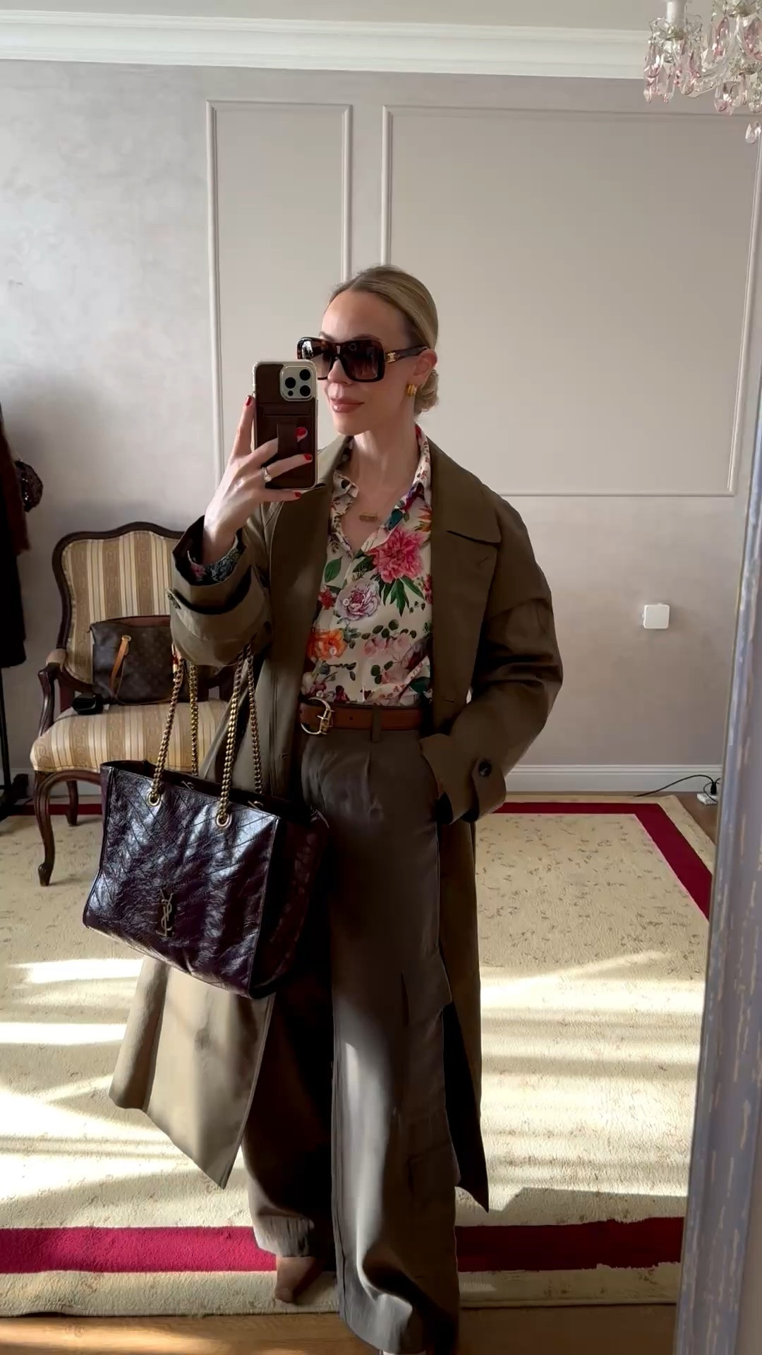 Work outfit, spring workwear, trench coat, floral print shirt, wide leg crepe cargo pants, suede slingbacks (under $100)

#LTKWorkwear #LTKootd #LTKOver40