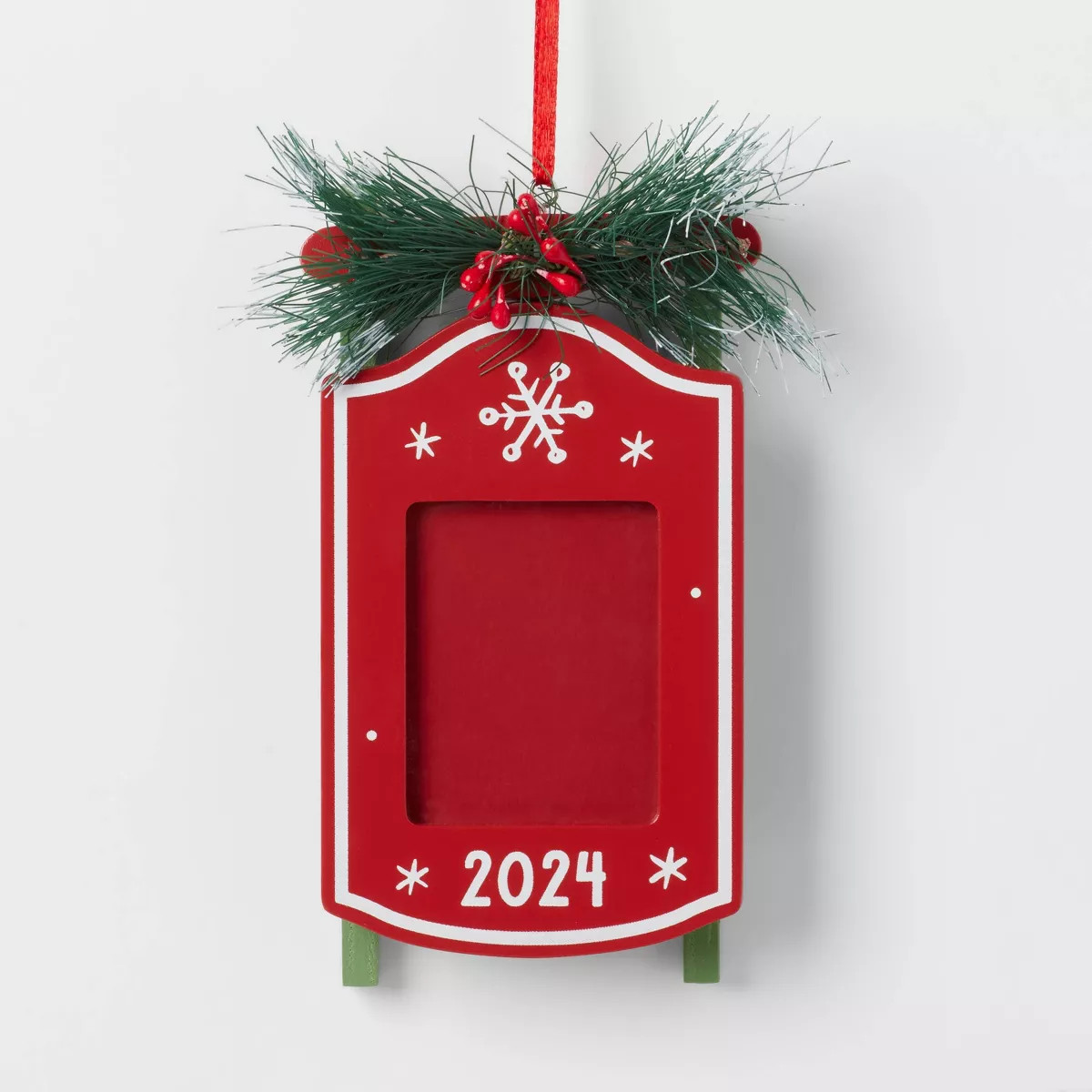 2024 Wood Sled Picture Frame Christmas Tree Ornament Red - Wondershop™: Indoor Use, 5" Height | Target