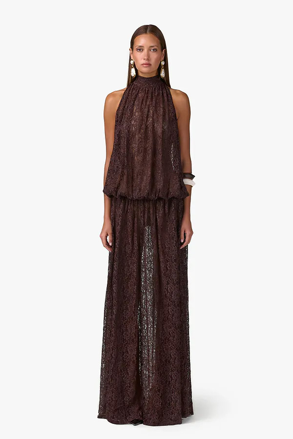 Drop Waist Lace Gown (Chocolate Brown) | SAME