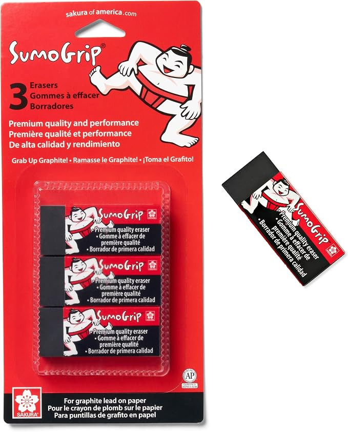 Sakura SumoGrip Block Eraser - Microporous Erasers for School, Drawing, and Writing - Black Color... | Amazon (US)