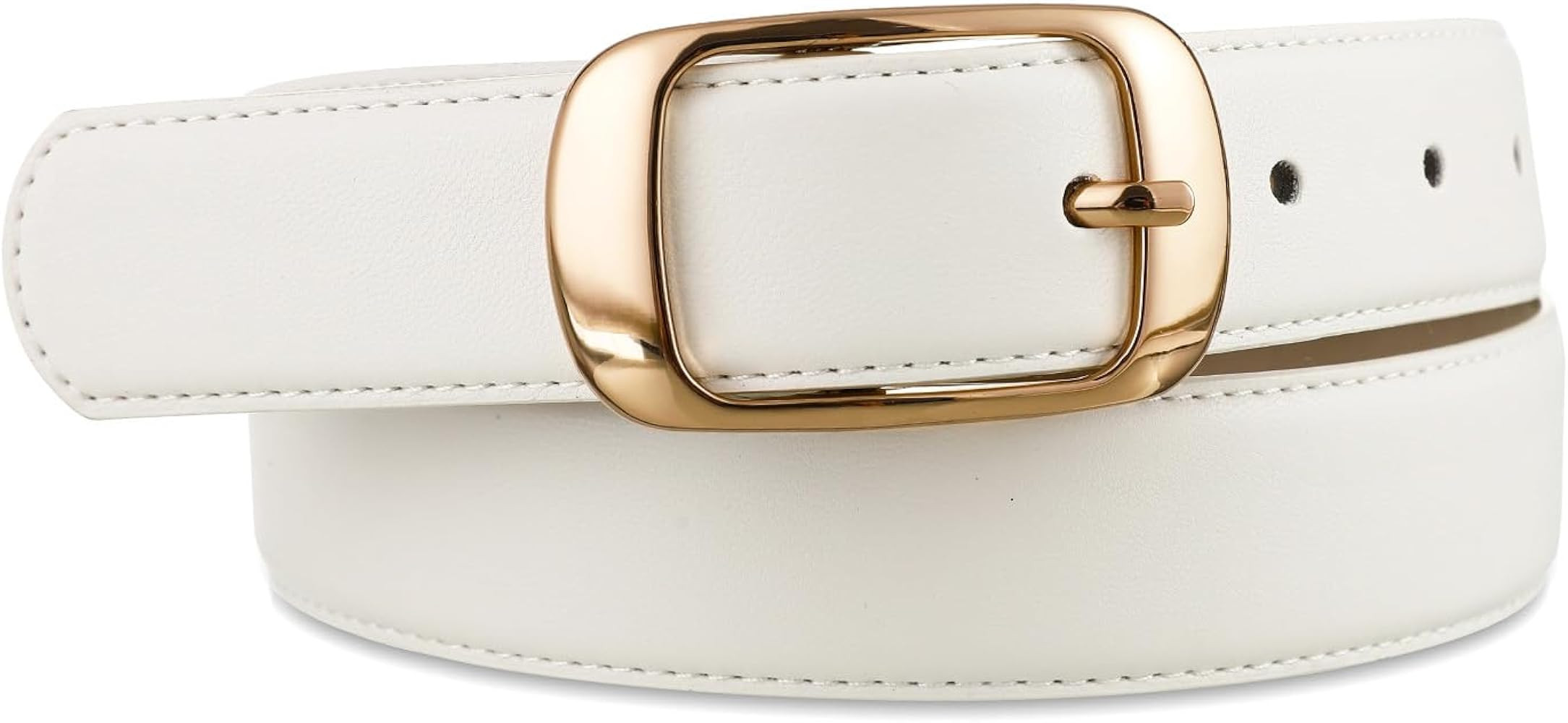 Womens White Belts with Gold Buckle, White Leather Belts for Women Dressy, Ladies White Fashion W... | Amazon (US)