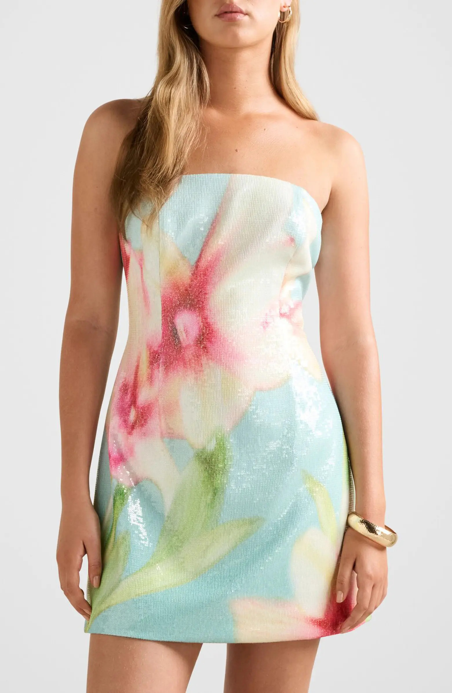Ria Floral Sequin Strapless Minidress | Nordstrom