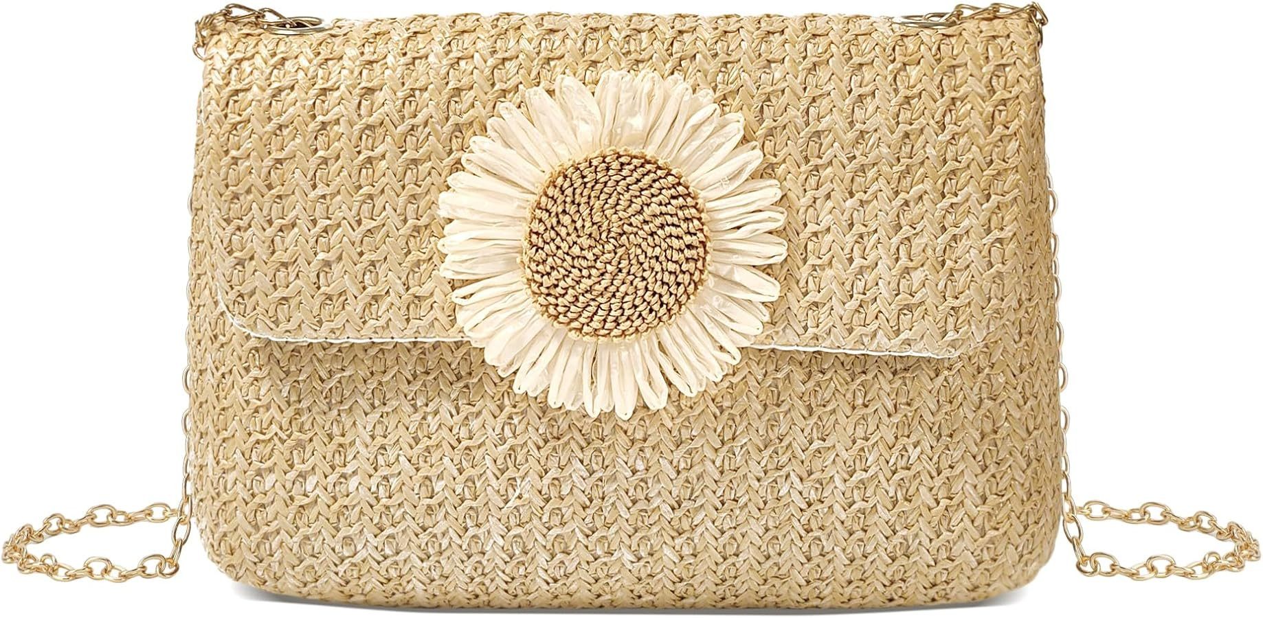 Women Straw Crossbody Bag Beach Handmade Rattan Shoulder Bags Flower Straw Clutch Purse for Summe... | Amazon (US)
