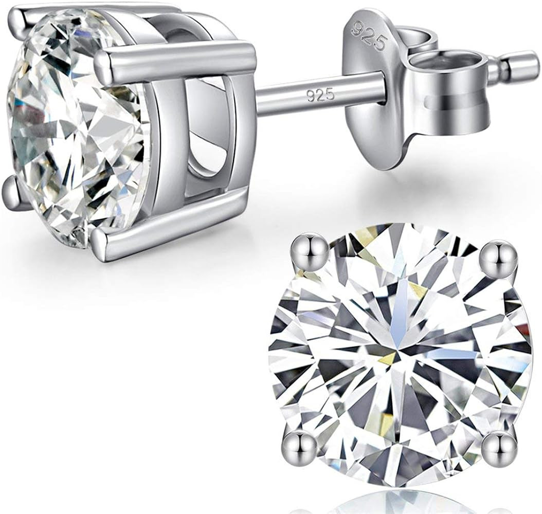 18K White Gold Plated Sparkling CZ Diamond Stud Earrings 925 Sterling Silver Cubic Zirconia Stud ... | Amazon (US)