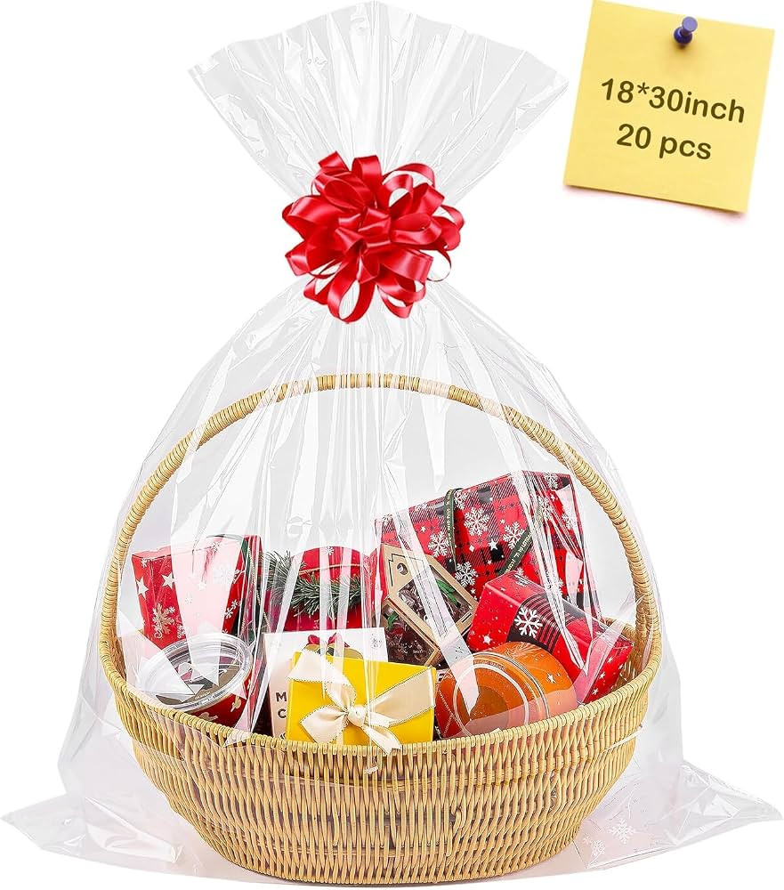 CUDICY Clear Cellophane Bags 20Packs 18x30 Inch for Gift Baskets Wrap | Amazon (US)