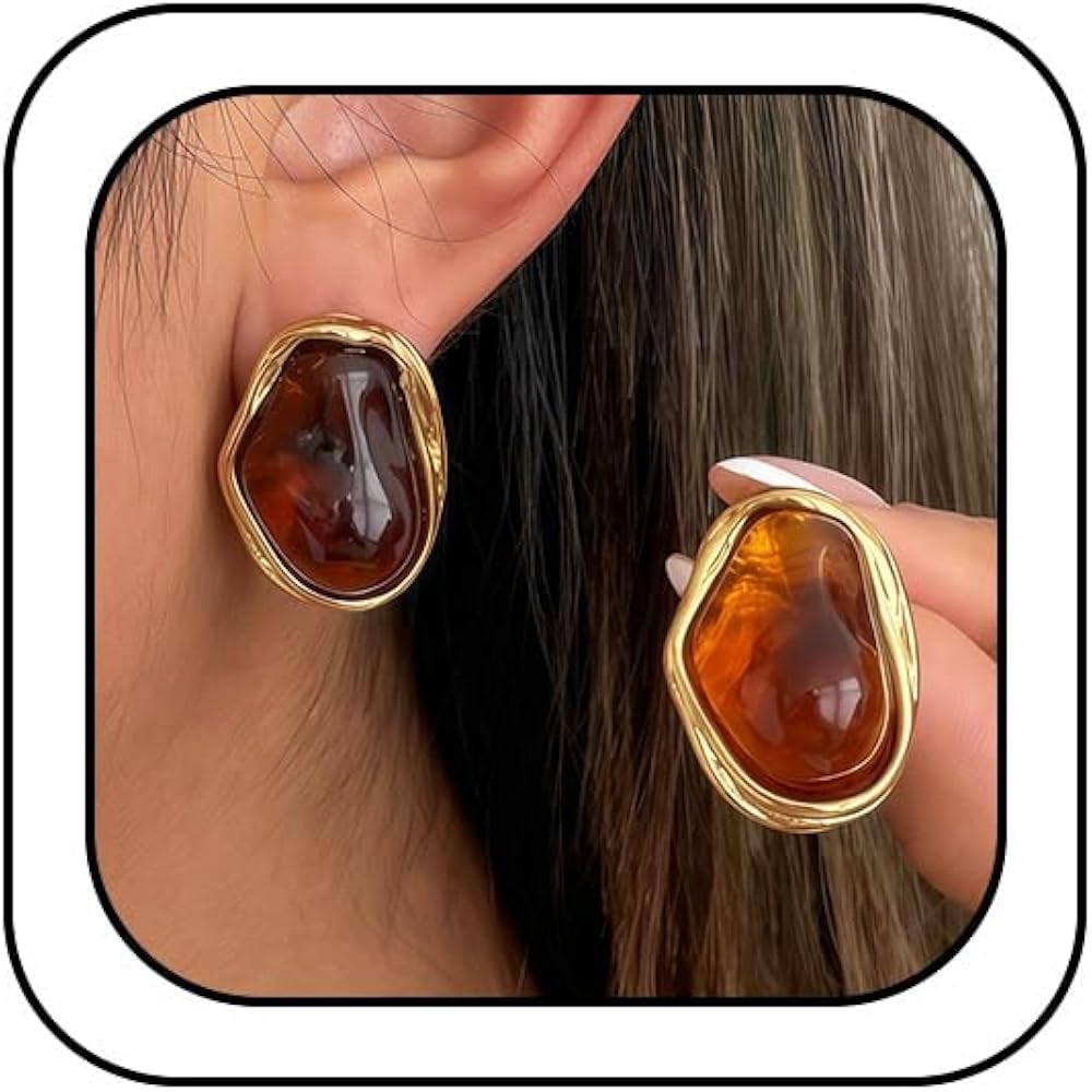 Unique Irregular Green Brown Crystal Drop Gold Stud Earrings for Women Gift | Amazon (US)