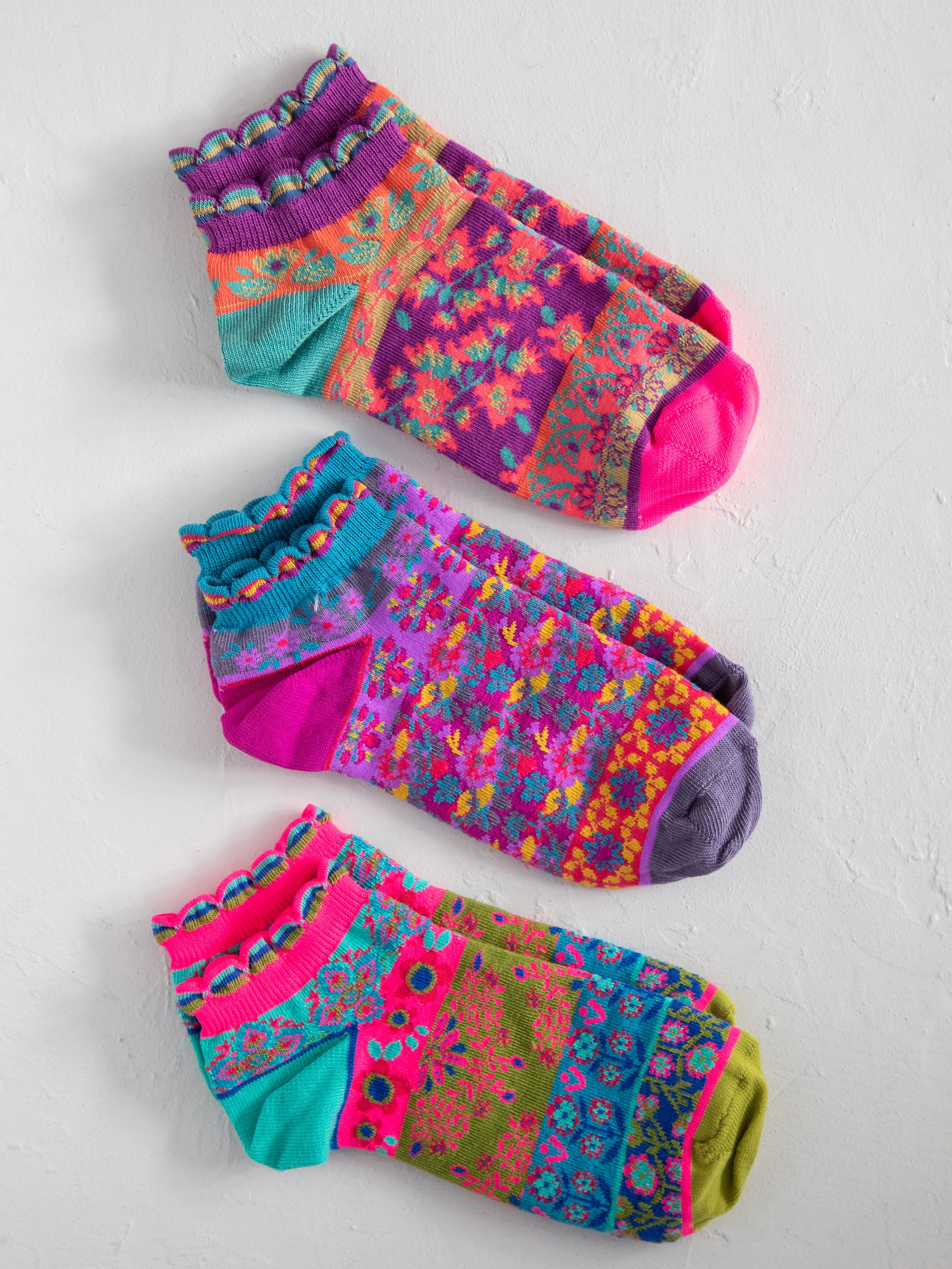 Boho Ankle Socks, Set of 3 - Mustard Floral | Natural Life