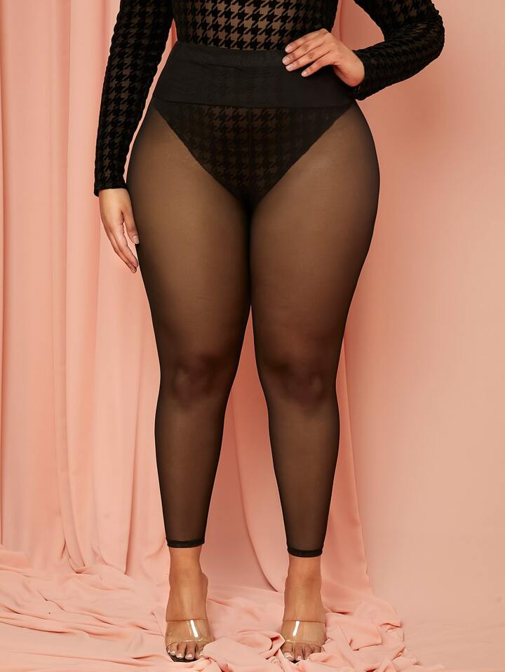 SHEIN SXY Plus Mesh Sheer Leggings Without Panty | SHEIN