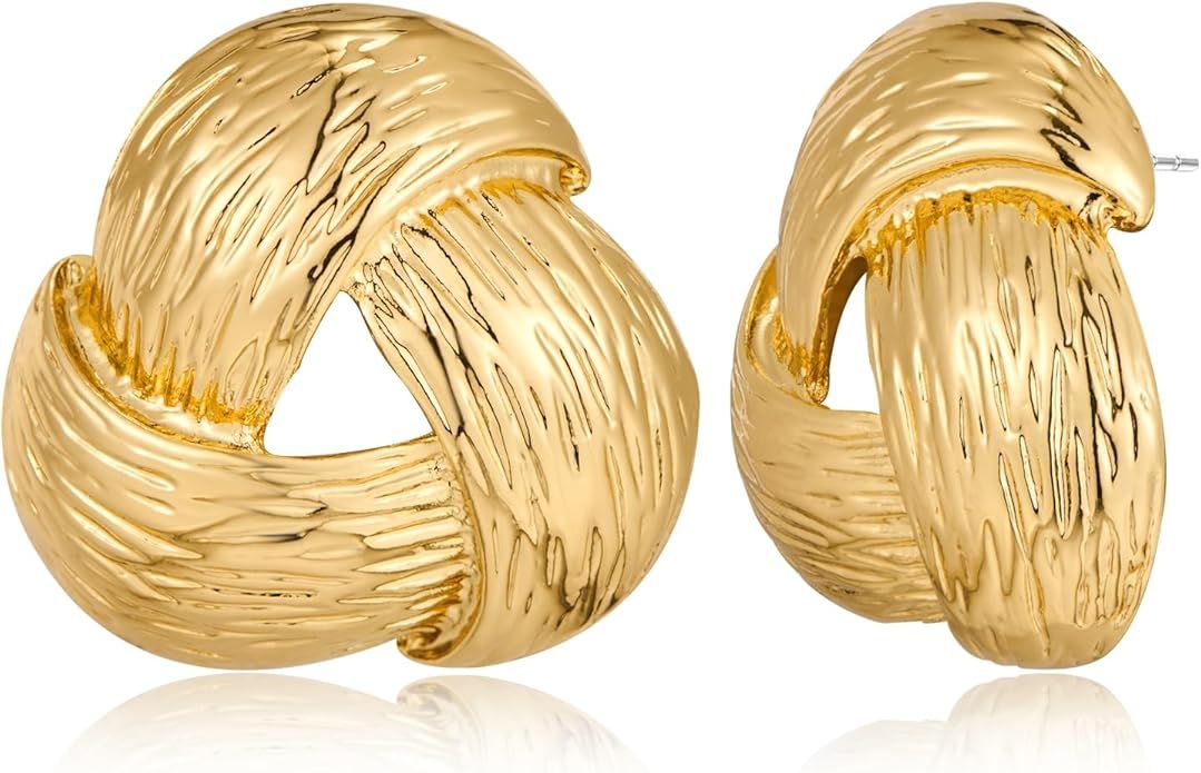 HolidayQbee Gold Texured Stud Earrings Gold Studs Earrings For Women Gold Twisted Stud Earrings P... | Amazon (US)