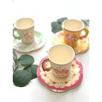 Floral Paper Tea Cups & Saucers - Party Decor | Set Of 12 | Etsy (US)