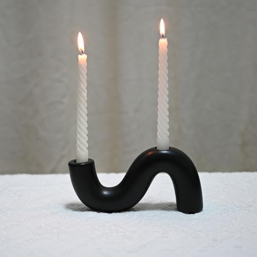 Sveudvdis Ceramic Candle Holder, Modern Taper Candlestick Holder for Dining Table, Living Room Coffee Table, Candelabra for 2 Taper Candles-Black | Amazon (US)