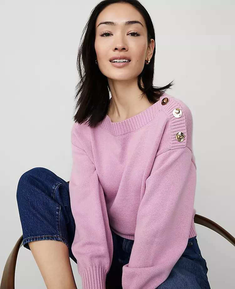 Petite Ribbed-Trim Boatneck Sweater | Ann Taylor