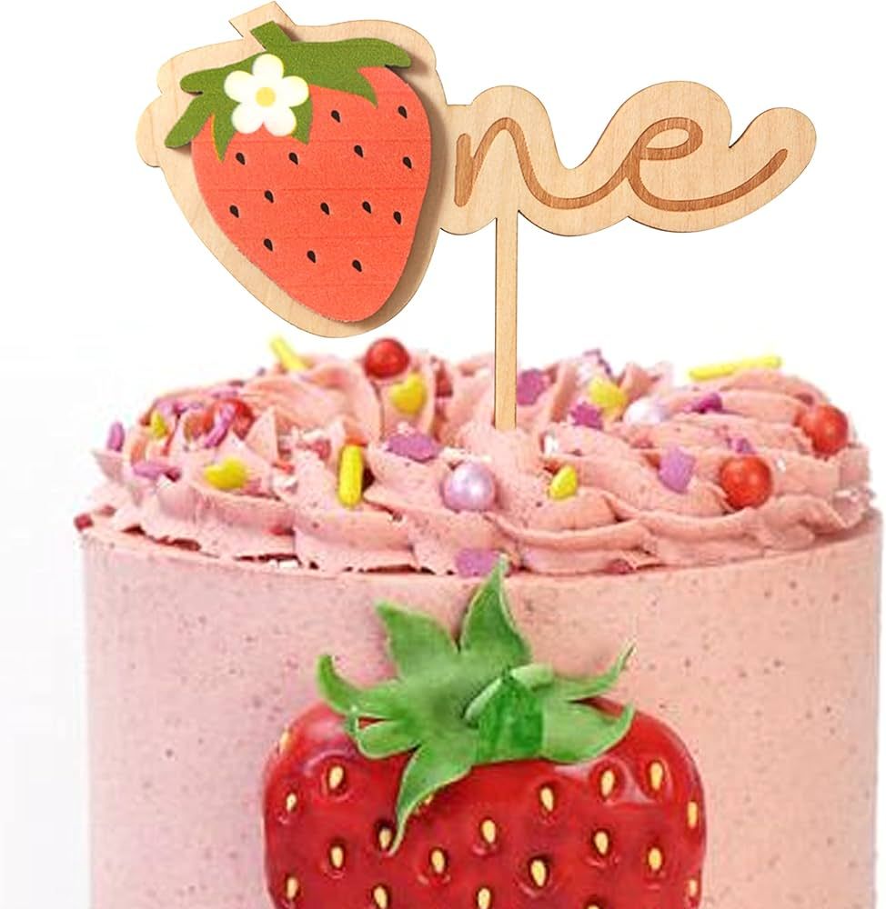 Sweet One Strawberry 1st Birthday Wood Cake Topper - Strawberry One Cake Topper,natural Wood Cake To | Amazon (US)