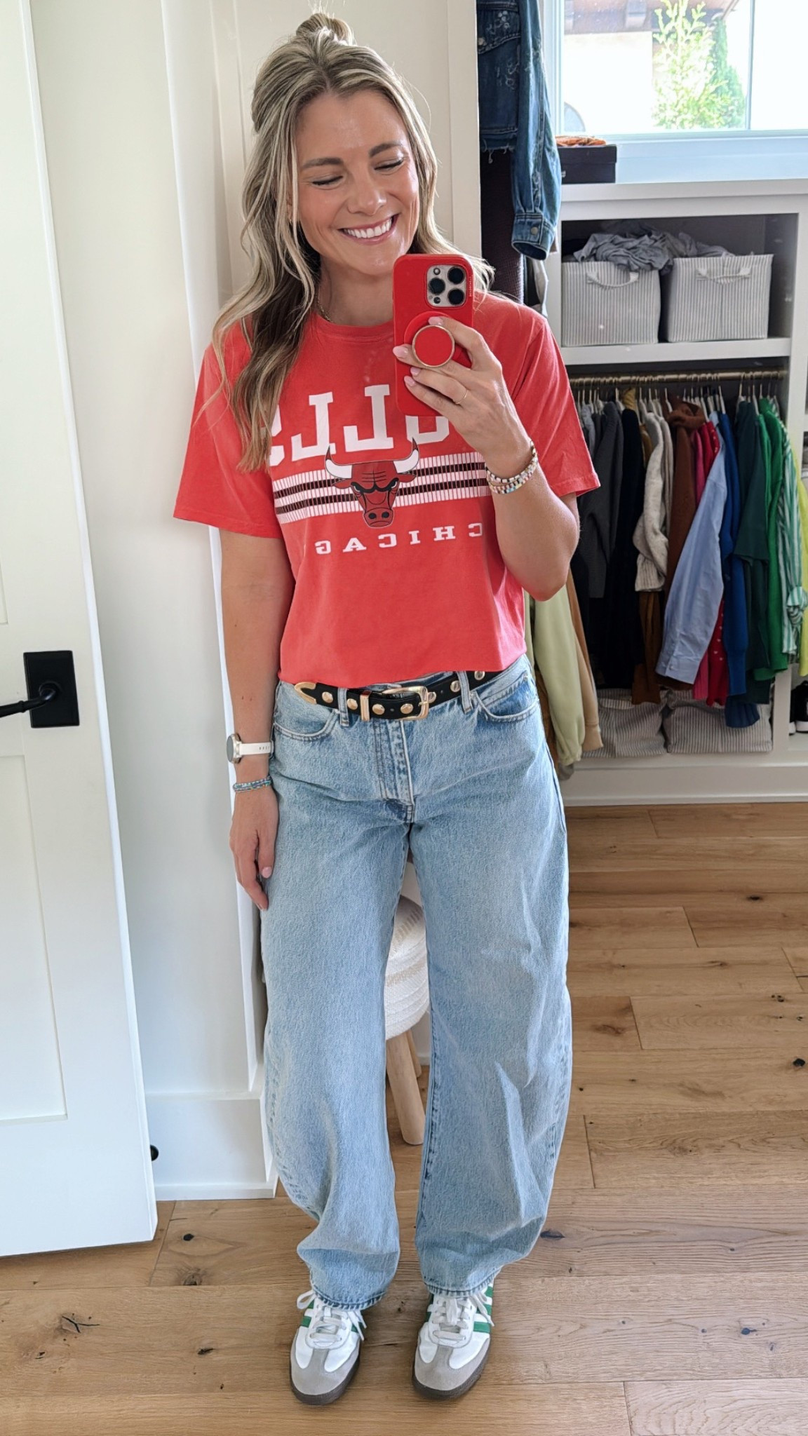 I sized down in the jeans (wearing a 26) and love them so much! They are perfect for anyone with hips, a booty, and quads! And the back pocket placement is so good!! 