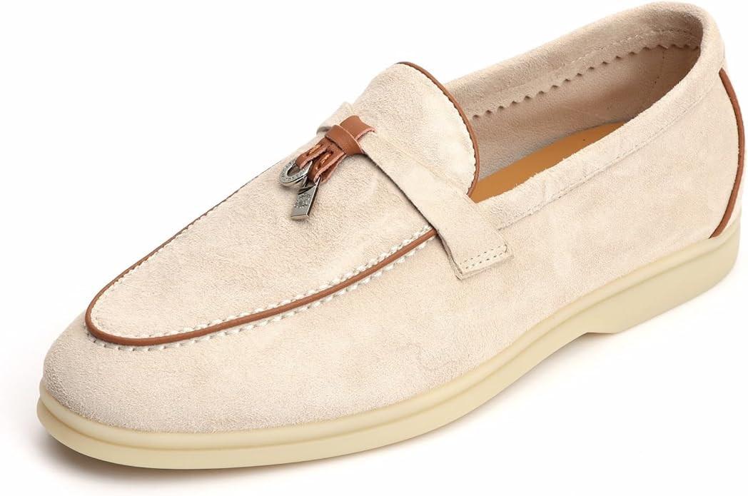 XOBZJH Women's Leather Suede Loafers Flats – Slip-On Penny Loafers with Soft, Comfortable Drivi... | Amazon (US)