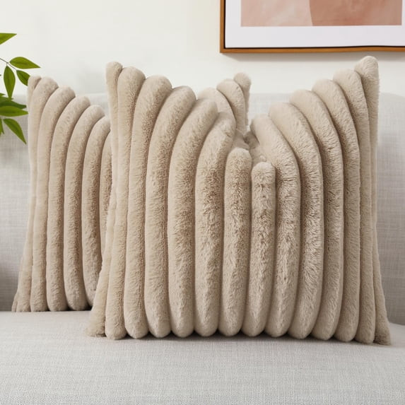 decorUhome Pack of 2 Faux Fur Plush Throw Pillow Covers 18x18, Soft Fluffy Striped Decorative Cou... | Walmart (US)