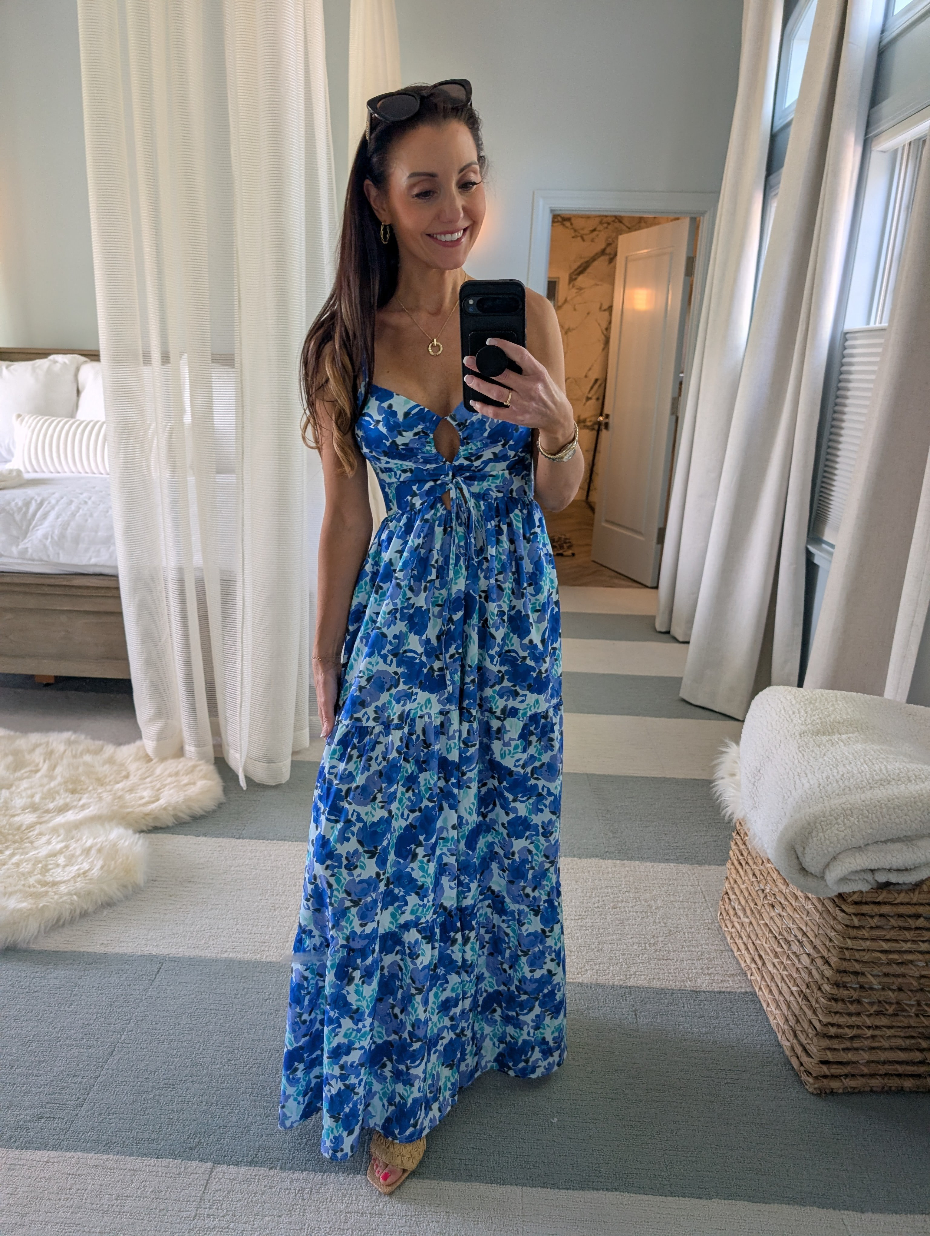 Spring and summer dresses in blue florals. Perfect for brunch, baptisms, outdoor weddings, a garden party, date night and so much more! Fun, beautiful, flirty, and perfectly floral! Match with some rafia sandals or heels and you're all set! Petite friendly and bump friendly. 

#LTKSaleAlert #LTKPetite #LTKFindsUnder50