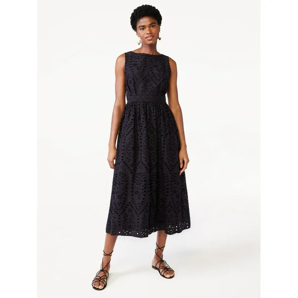 Scoop Women's Eyelet Midi Dress | Walmart (US)