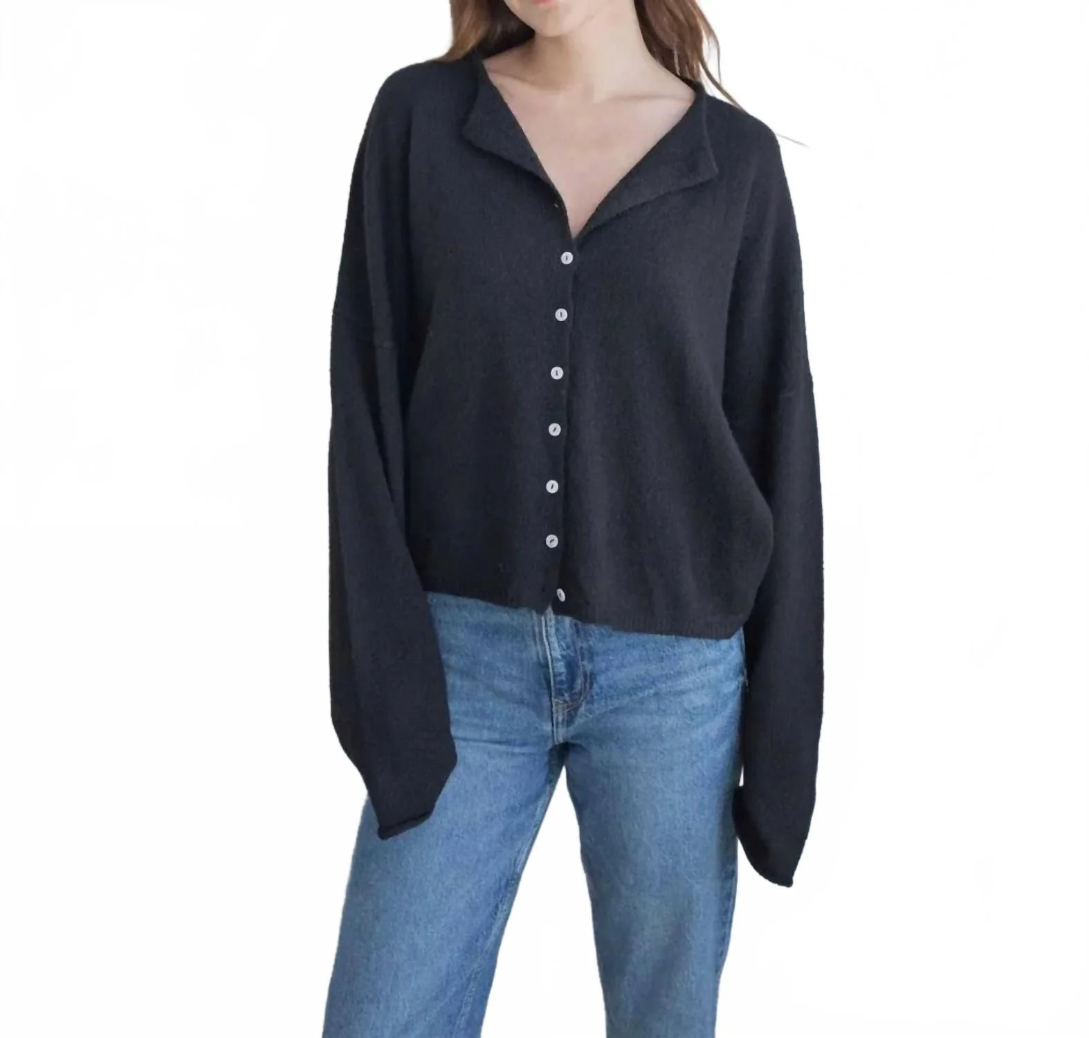 Button Up Cardigan In Black | Shop Simon