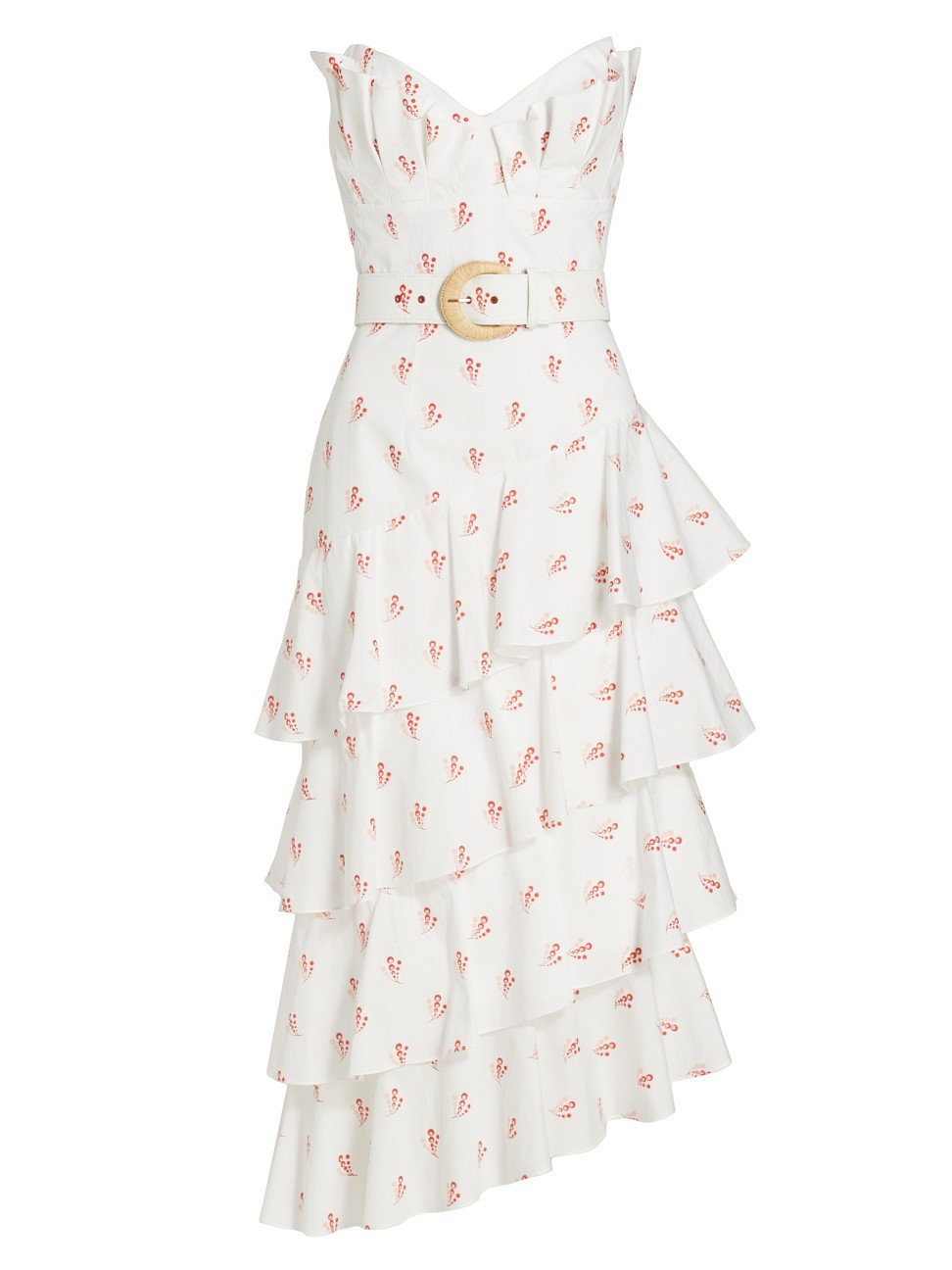 Women's Floral Belted Ruffled Midi-Dress - White Red - Size 12 - White Red - Size 12 | Saks Fifth Avenue
