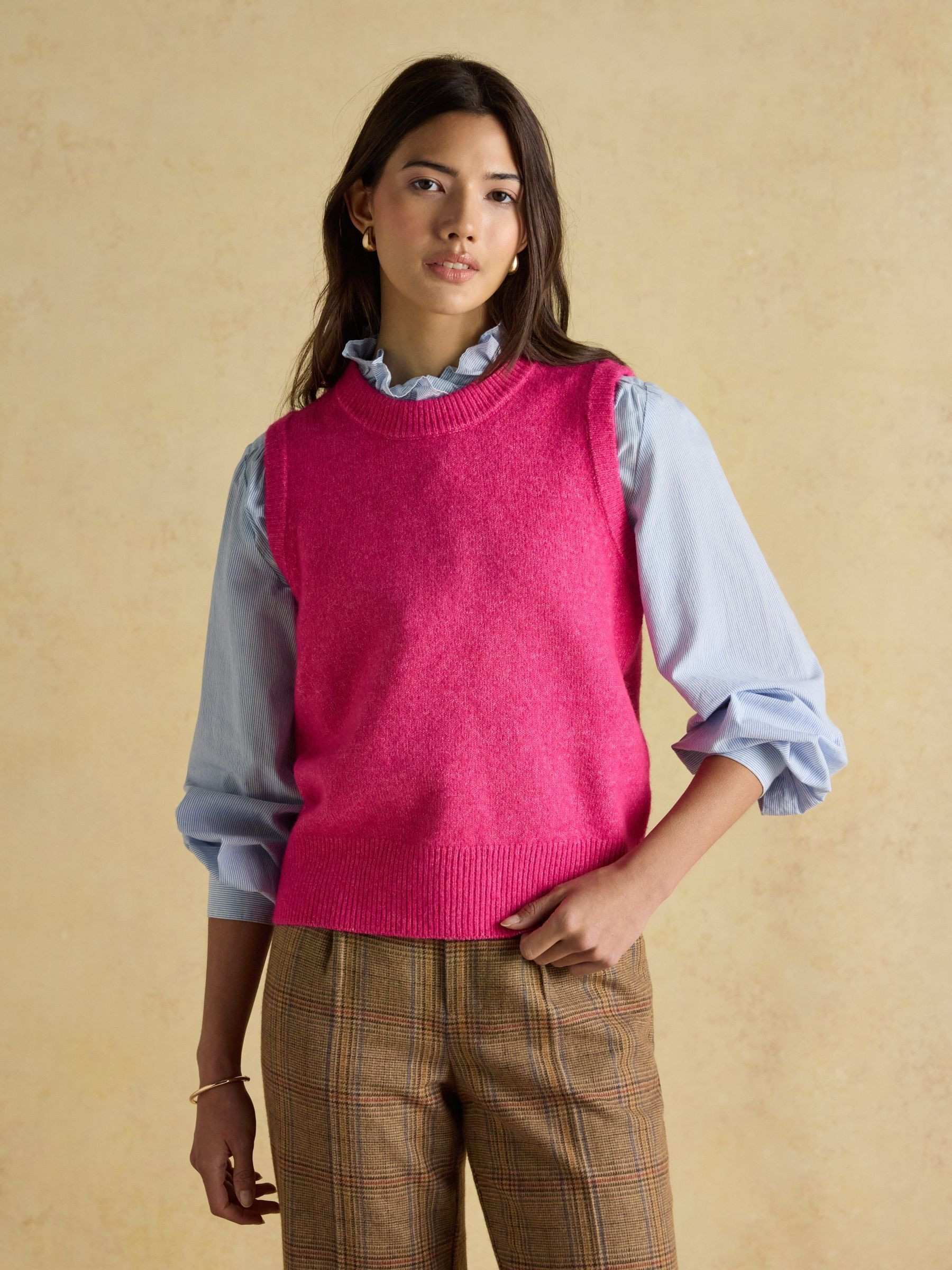 Holly Fushsia Pink Knitted Crew Neck Vest | Joules | Joules