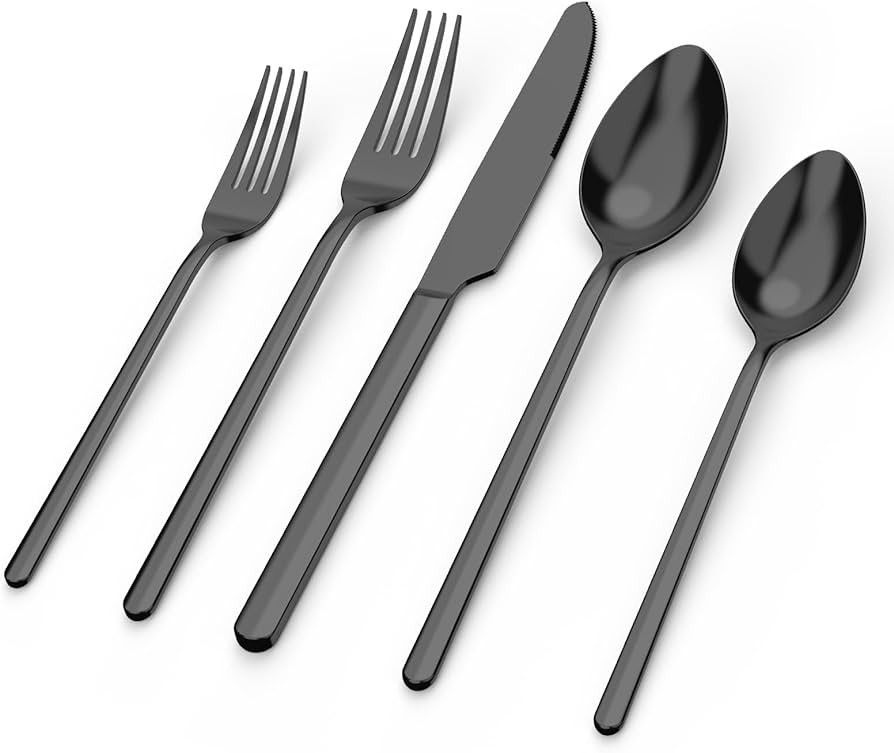 KINGSTONE Black Silverware Set, 20 PCs Black Flatware Set for 4, 18/10 Stainless steel Cutlery Se... | Amazon (US)