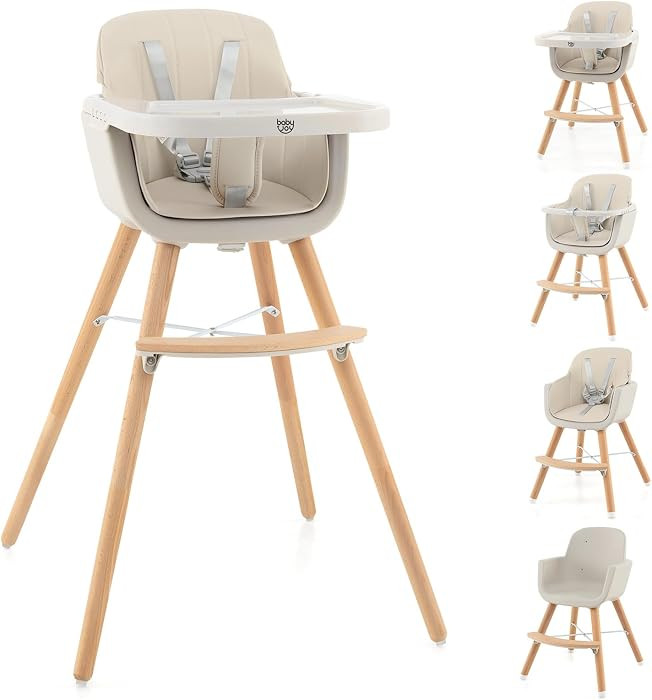 BABY JOY Convertible Baby High Chair, 3 in 1 Wooden Highchair/Booster/Chair with Removable Tray, ... | Amazon (US)