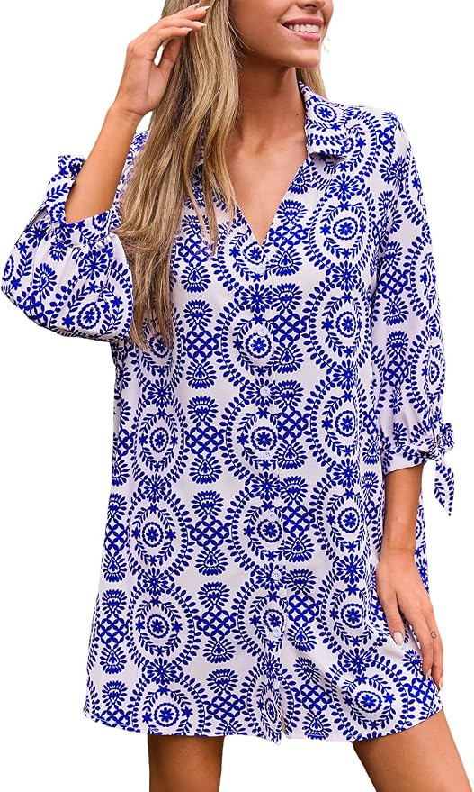 CUPSHE Mini Summer Dress Floral Shirt Beach Dresses Cover Up Top | Amazon (US)