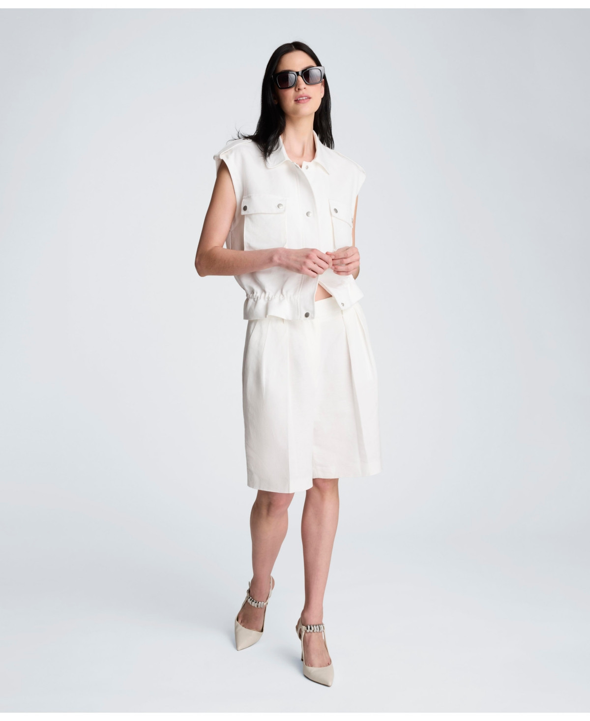 Kenneth Cole Women's High-Rise Pleated Shorts - Pure White | Macy's