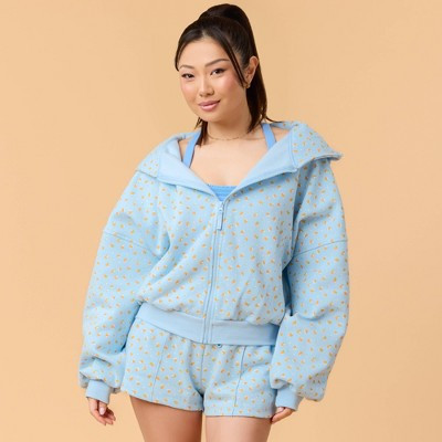 Blogilates Women's Mommy & Me Marshmallow Full Zip Hooded Sweatshirt - Blue Citrus Print M | Target