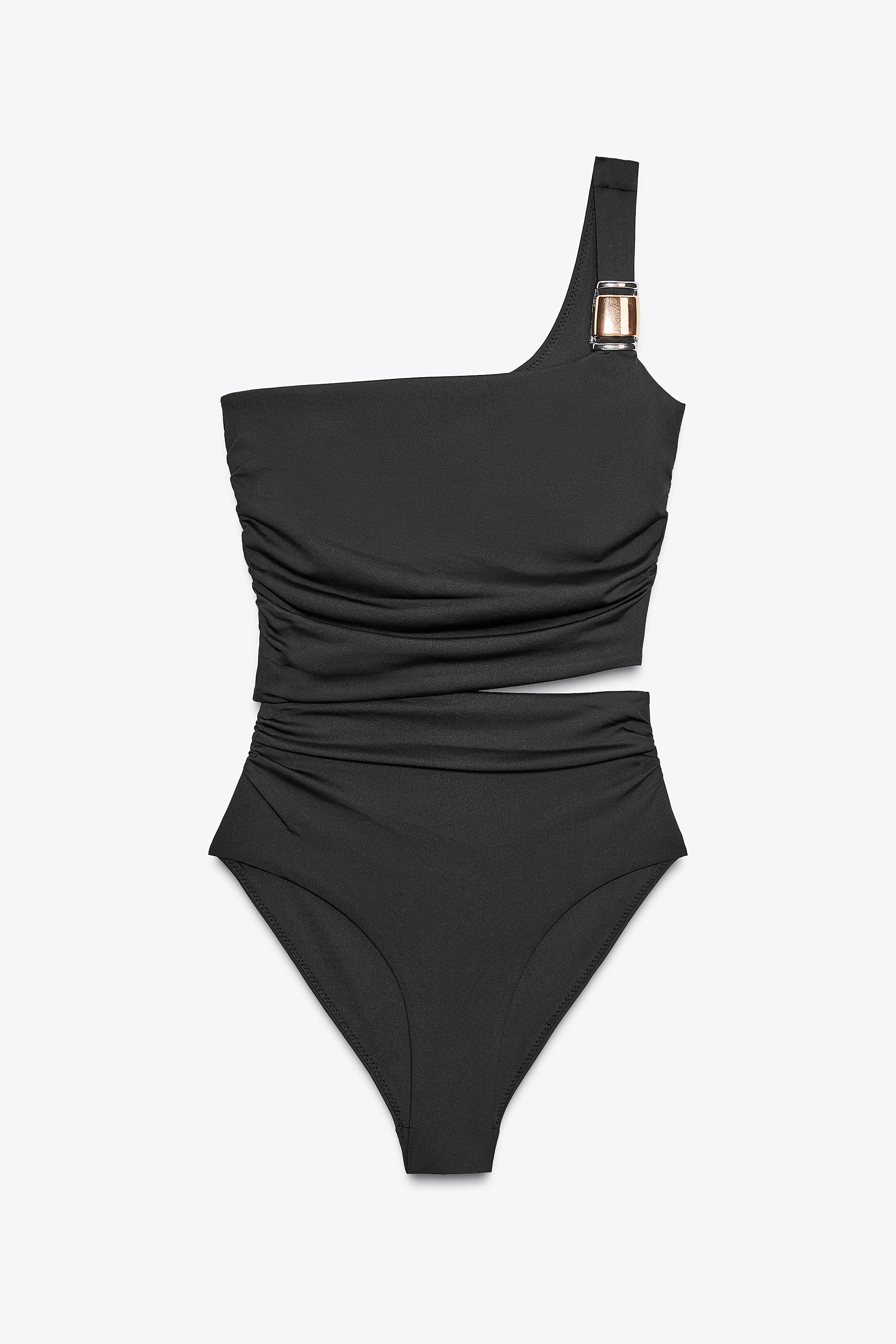 ASYMMETRIC CUT-OUT SWIMSUIT WITH SHOULDER DETAIL | Zara US