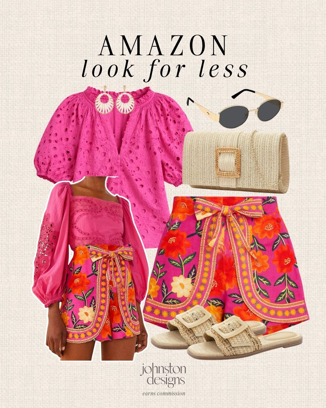 Amazon look for less with bold pink, floral shorts and woven summer accessories. 💕
Amazon style, look for less, pink blouse, floral shorts, summer outfit, vacation style, woven clutch, raffia sandals, statement earrings, sunglasses, colorful outfit, warm weather fashion, resort look, affordable finds 

 #LTKootd #LTKTravel