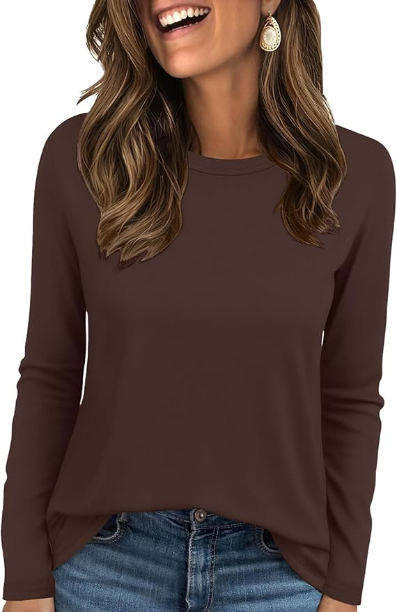 Ekouaer Womens Long Sleeve Shirts Casual Crew Neck Tops Loose Fit Thermal Undershirt Base Layer T... | Amazon (US)