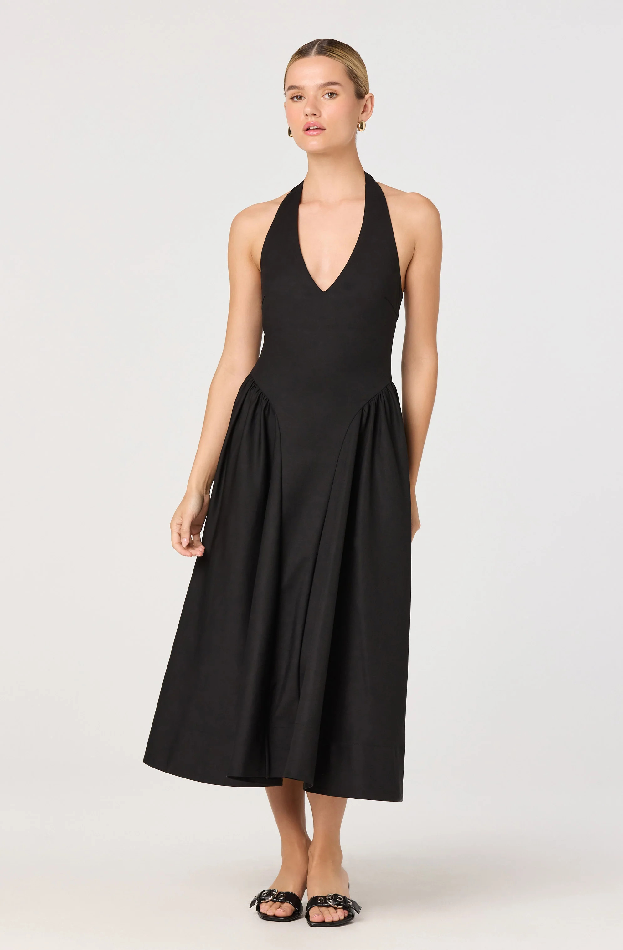 Meana Halter Plunge Drop-Waist Midi Dress - Black / XS | ASTR The Label (US)