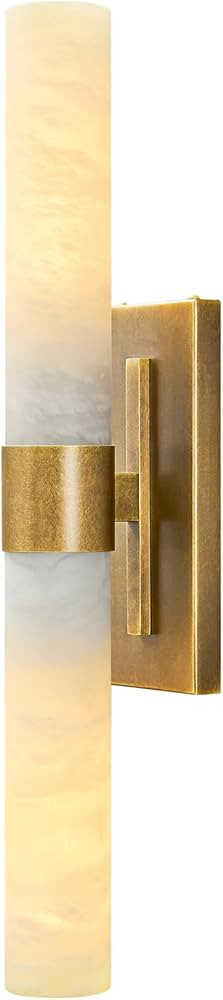 23" Antique Brass Wall Sconce with Bronze-Colored Marble - Rust-Resistant Vintage Mirror Lighting... | Amazon (US)