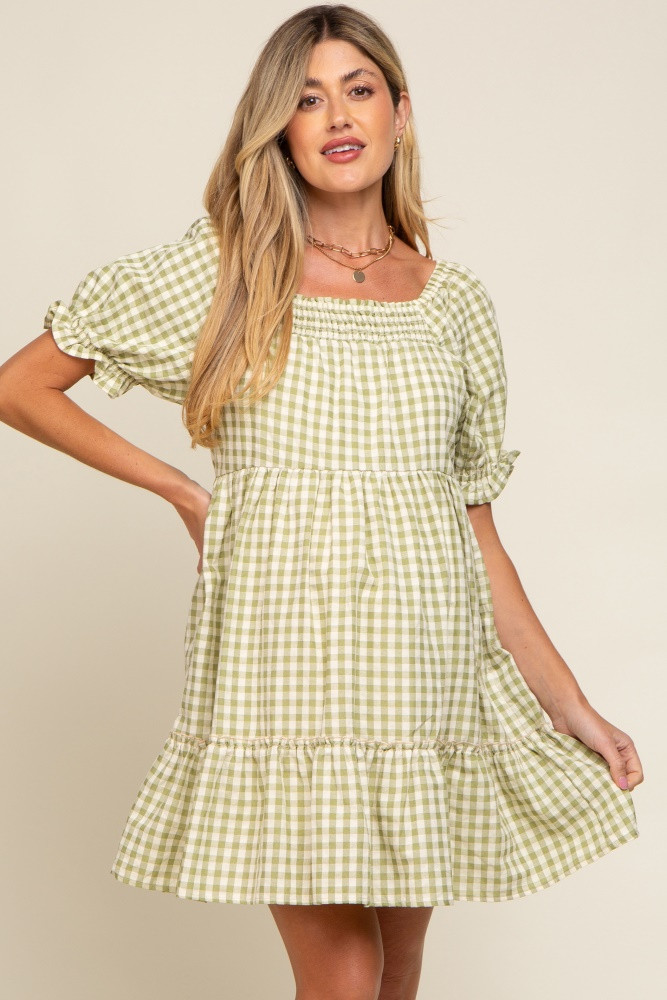 Sage Gingham Tiered Maternity Dress | PinkBlush Maternity