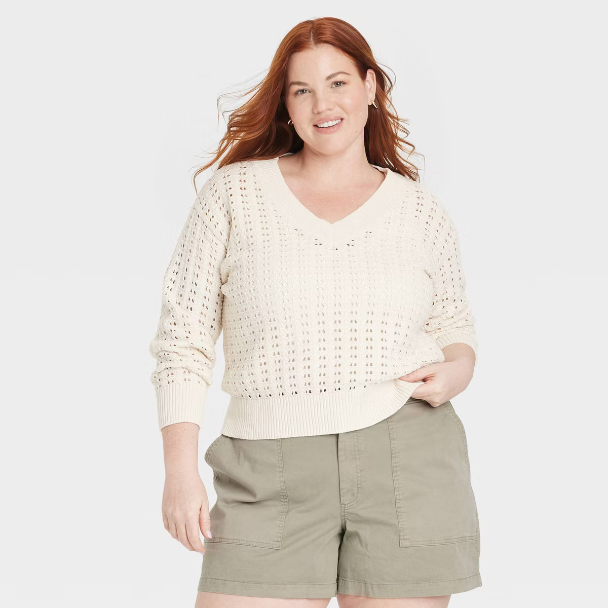 Women's Openwork V-Neck Pullover Sweater - Universal Thread™ | Target