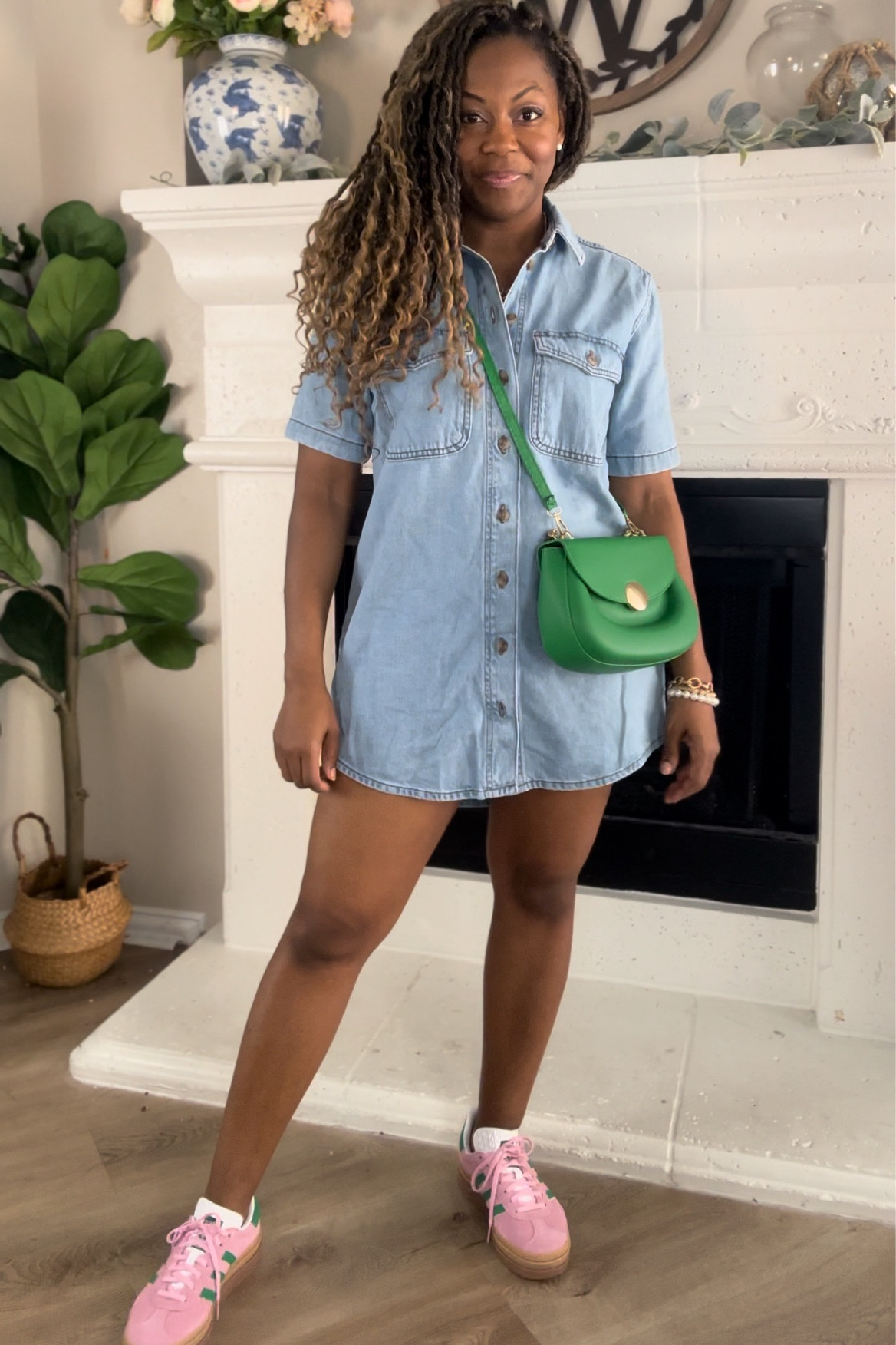 Pink and green Adidas outfit inspiration with denim dress and green Crossbody purse  

My denim dress from target is no longer available, but I added some other options!

Trendy sneakers, St. Patrick’s day outfit ☘️

#LTKshoecrush #LTKstyletip