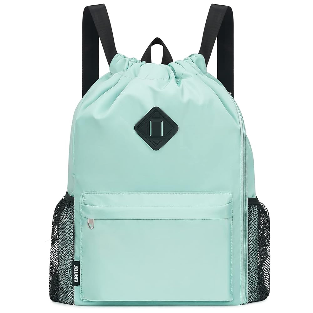 WANDF Drawstring Backpack Sports Gym Bag with Shoes Compartment, Water-Resistant String Backpack ... | Amazon (US)