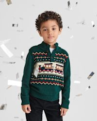 Baby And Toddler Boys Train Fairisle Mock Neck Sweater - green | The Children's Place