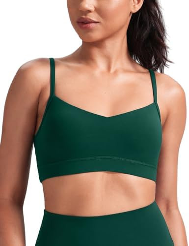 HeyNuts Womens V Neck Sports Bra, Spaghetti Thin Straps Camisole Yoga Tops Padded with Built in B... | Amazon (US)